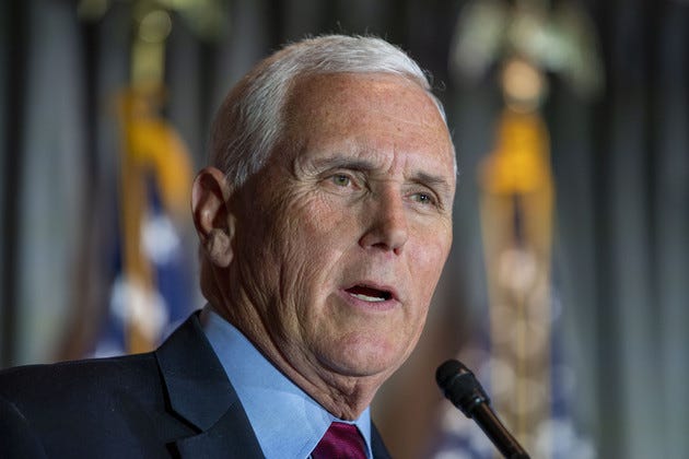 Former Vice President Mike Pence speaks at a Coolidge and the American Project luncheon in the Madison Building of the Library of Congress.