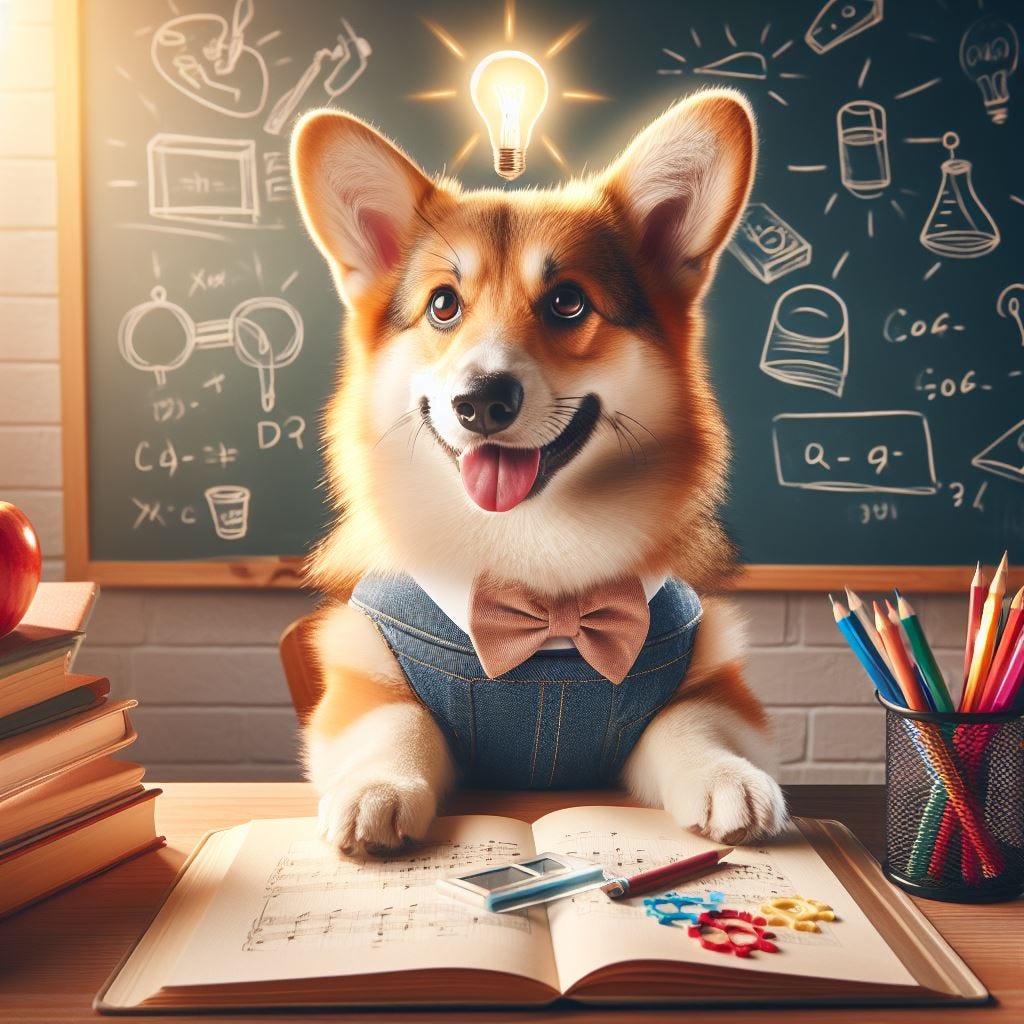 a corgi connecting the activity of learning to his highest values