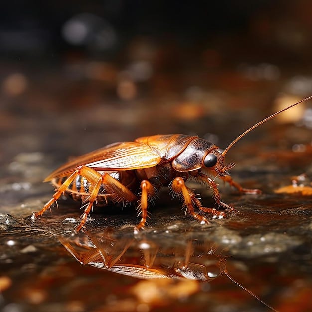 Premium AI Image | Closeup of a Roach Crawling on a Dirty Wet Floor  Nature's Pest Up Close