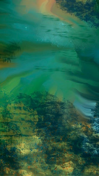 Abstract green painting suggestion wetlands by Sherry Killam Arts.