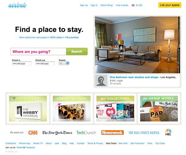 homepage airbnb 2011