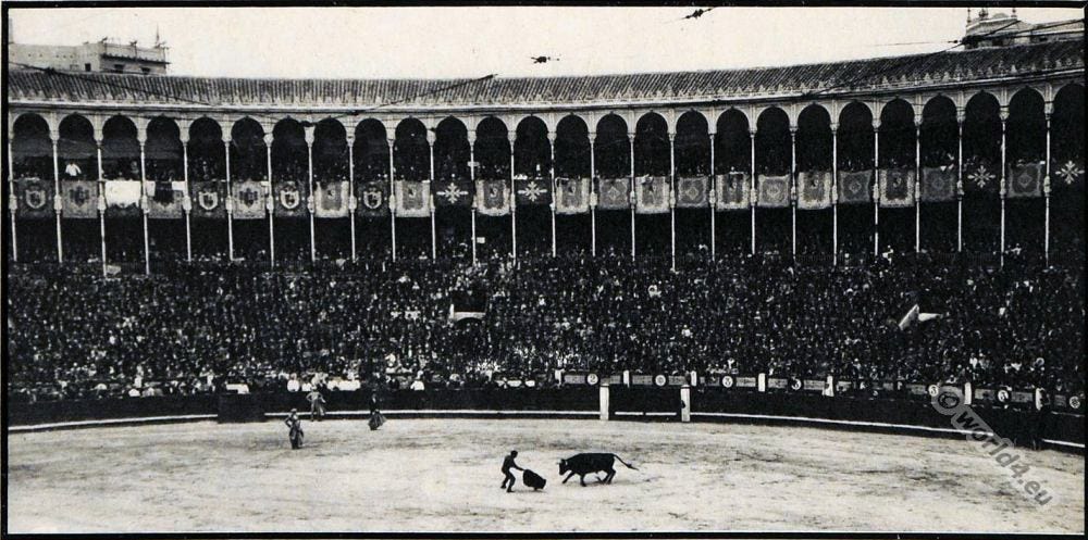 Spanish bullfighting arena with Matador at Madrid.