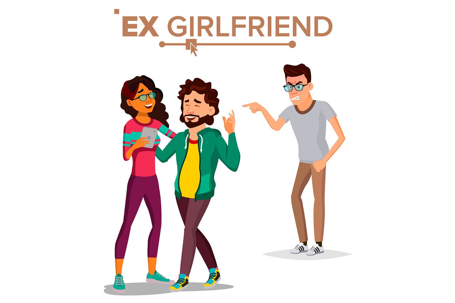 Ex Girlfriend Vector. Couple. Lifestyle Problem. Unhappy Man. Frustrated.  Ex-lover. Jealousy, Love Triangle. Isolated Flat Cartoon Illustration By  Pikepicture | TheHungryJPEG