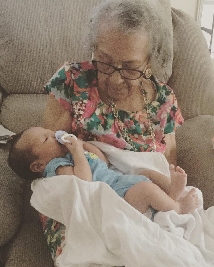 May 2017. Mama Helen holding my choices, Amistad. The only time he used a pacifier (and I’m not sure why cause he never cried). And that big ol’ cloth diaper butt.