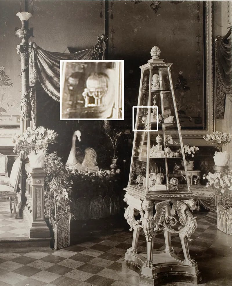 Charity Exhibition, Saint Petersburg 1902, the Third Imperial Egg in enlarged detail. Public domain photo Charity Exhibition, Saint Petersburg 1902, the Third Imperial Egg in enlarged detail. Public domain photo