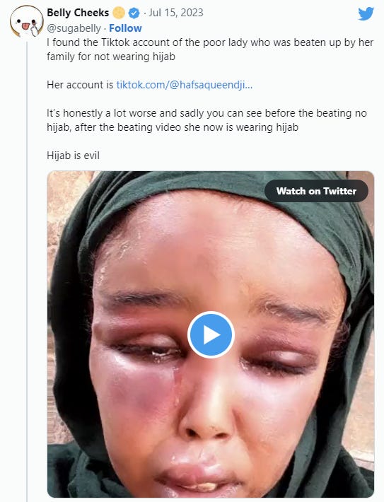 Viime viikkojen aikana sosiaalisessa mediassa on levinnyt useamman törkeää väkivaltaa kokeneen musliminaisen videot ja kuvat, jotka kokivat islamilaista kunniaväkivaltaa sukulaisiltaan, koska tekivät videoita TikTok:iin ilman pakkohuntua.