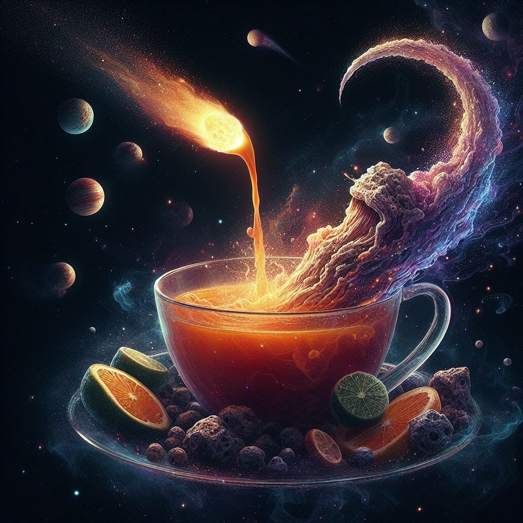 comets sipping celestial tea  + digital art