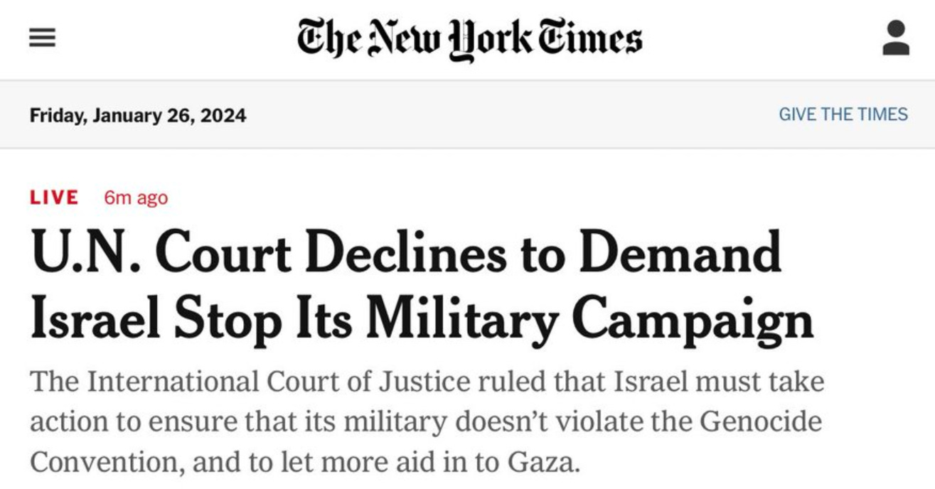 NY Times ICJ UN court Israel Gaza