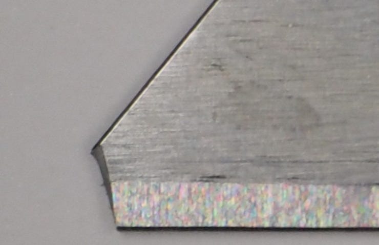 The resulting blade with dull tip removed.