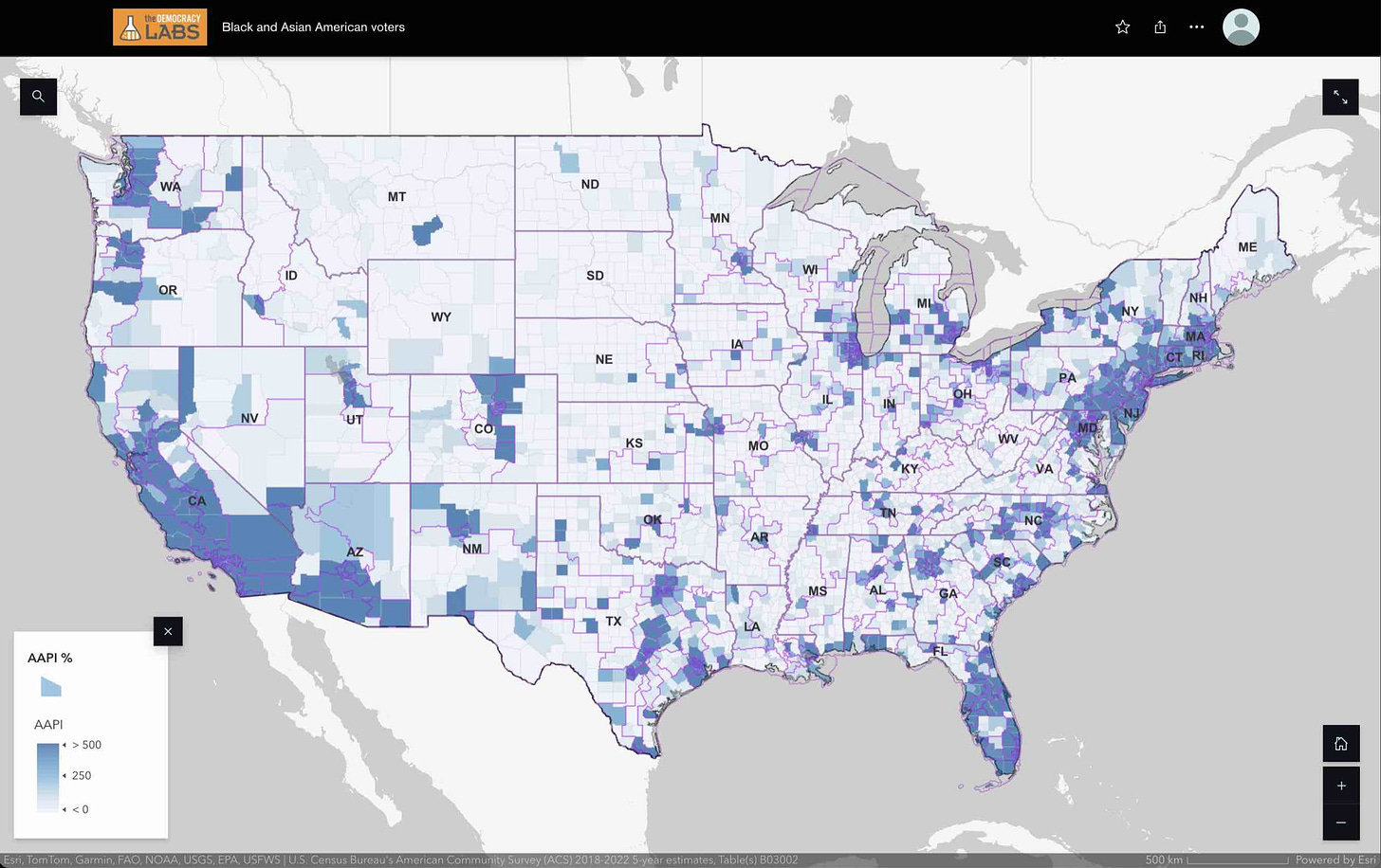 Mapping the counties have the most Black and Asian American voters