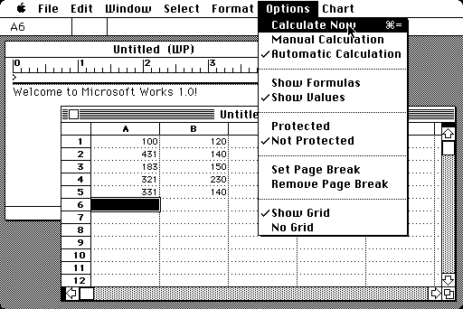 Microsoft Works 1.0 for Macintosh - SpreadSheet