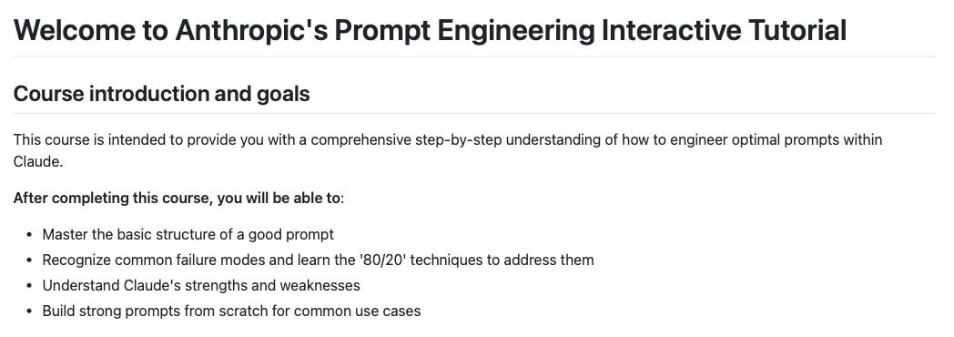 Github com projeto da Anthropic para te ensinar a escrever prompts.