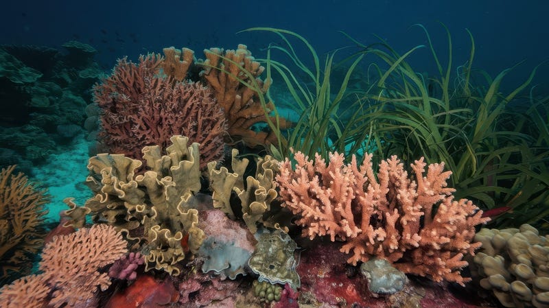 photo of coral reefs and water plants in the Red Sea