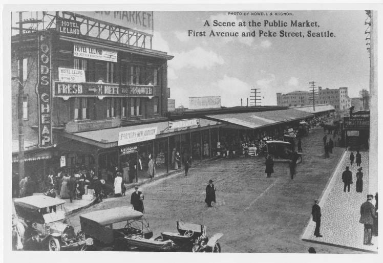 "A Scene at the Public Market, First Avenue and Peke Street," ca. 1915