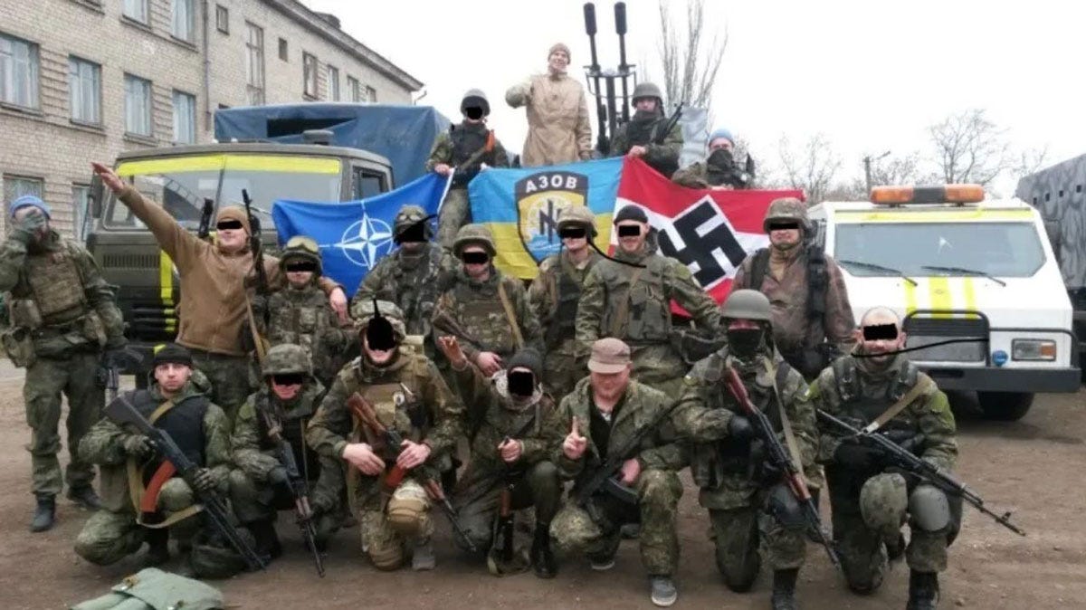 Azov Battalion with Nazi Flag and SS Insignia