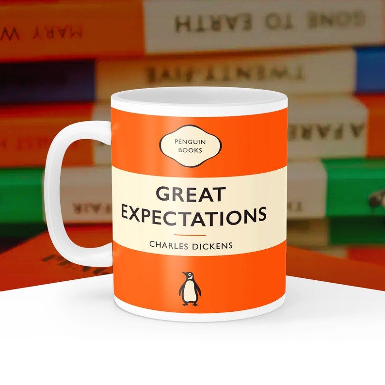 Great Expectations Charles Dickens Penguin Book Covers, Penguin Classics Mug, Literary Paperback Book Lover Gift, Librarian, Readers Cup image 1