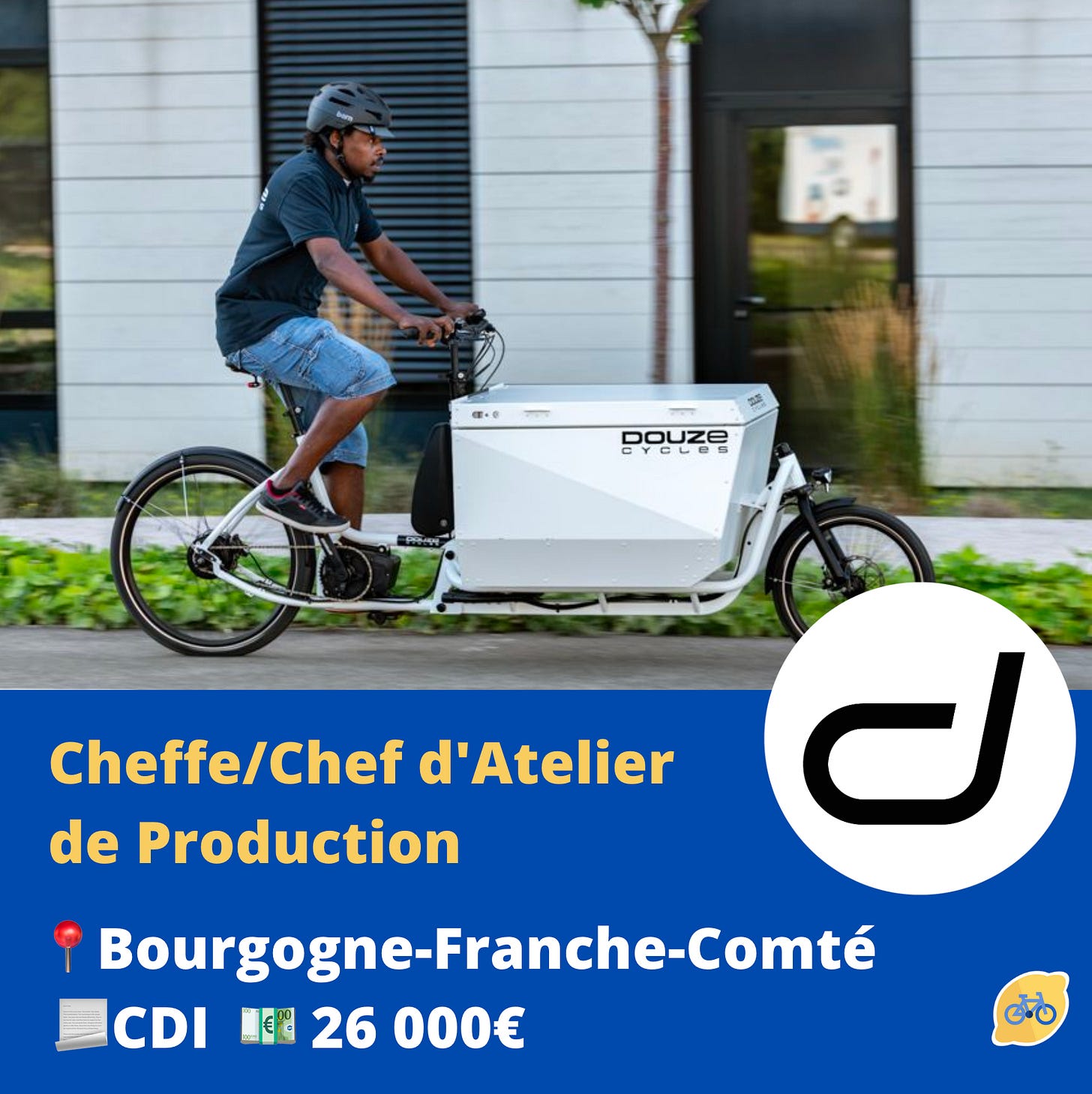 Livreur sur un velo cargo Douze cycles