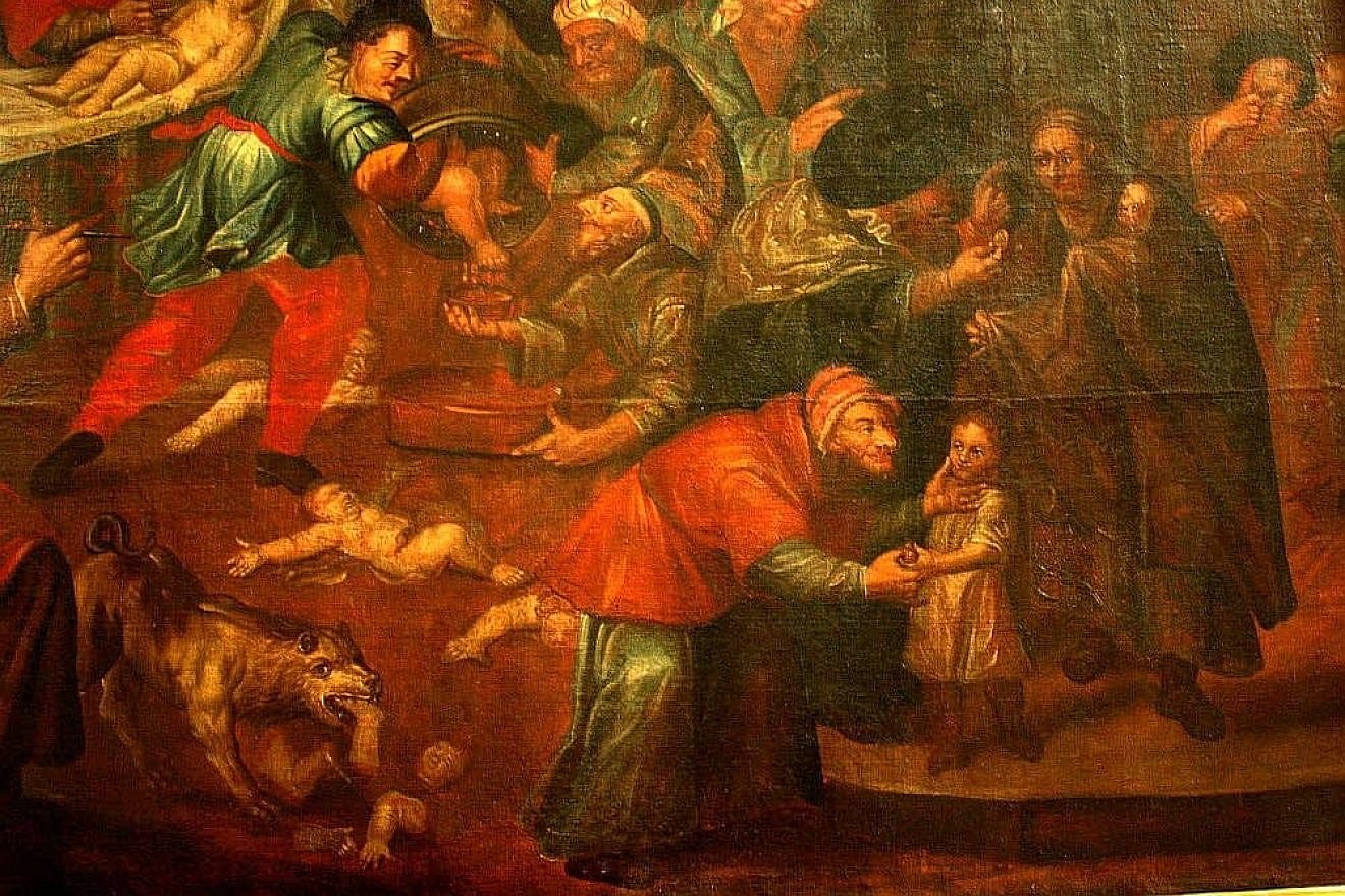 An fresco of a blood libel painted by the monk Adam Swach (1668-1747) at the cathedral basilica in Sandomierz, Poland. Credit: Wikimedia Commons.