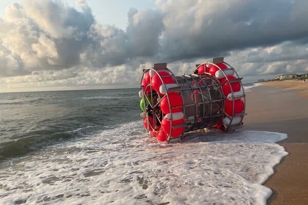 The “hydro pod” that Reza Baluchi used for a journey in 2021. He was arrested after an attempt to cross the Atlantic Ocean last month.