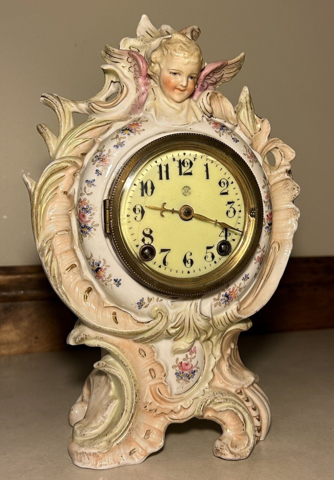 Victorian New Haven Porcelain Cherub Signed Boudoir Mantel Table Shelf Clock - Picture 1 of 12