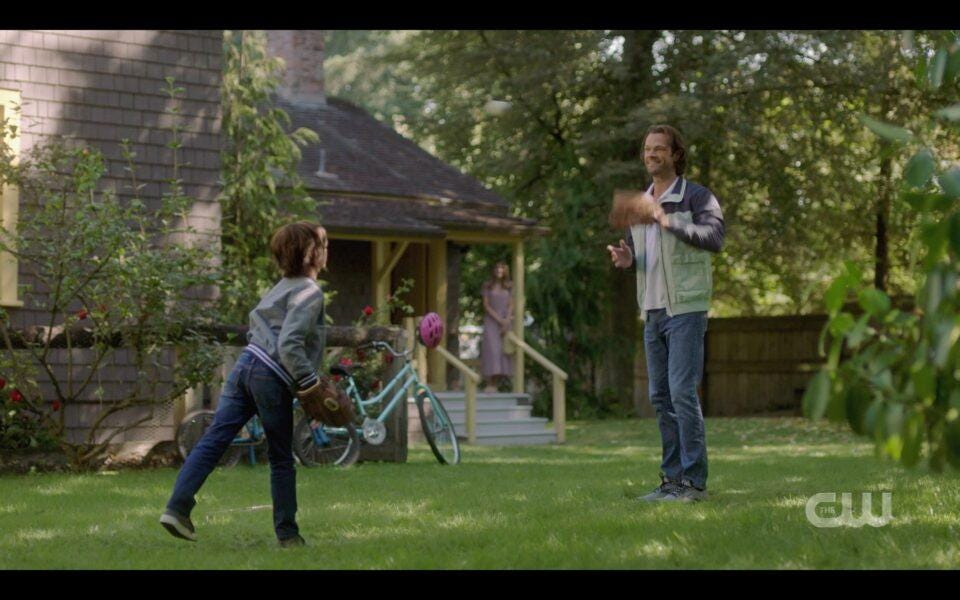 SPN Sam Winchester playing catch with Dean Jr