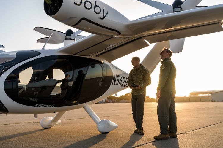 US Air Force personnel with Joby's experimental eVTOL.