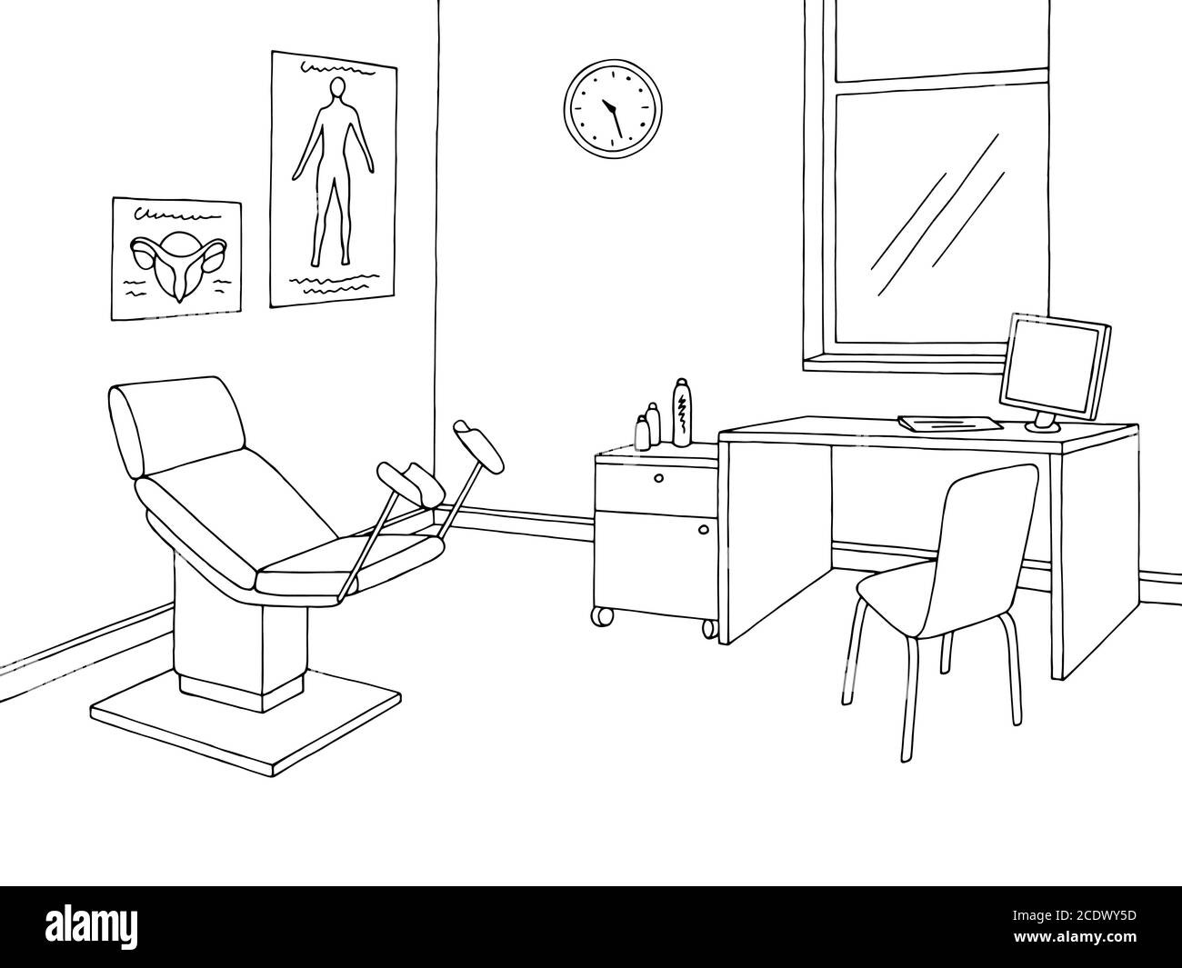 Gynecological office clinic graphic black white interior sketch  illustration vector Stock Vector Image & Art - Alamy