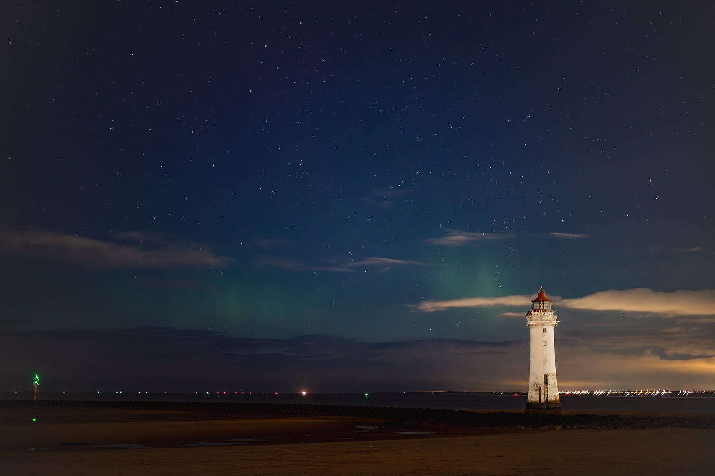The aurora borealis over New Brighton Lighthouse.