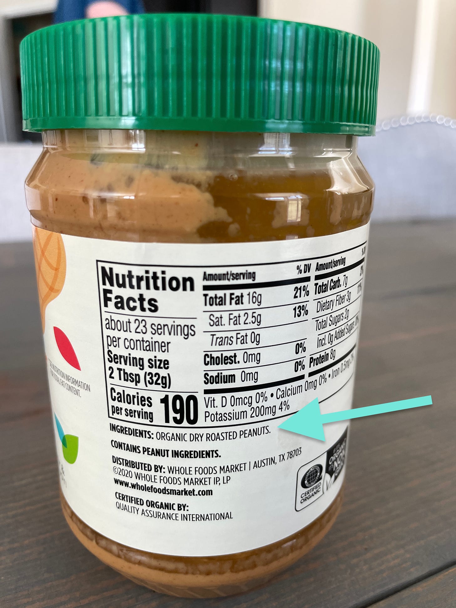 Peanut butter container with ingredients highlighted