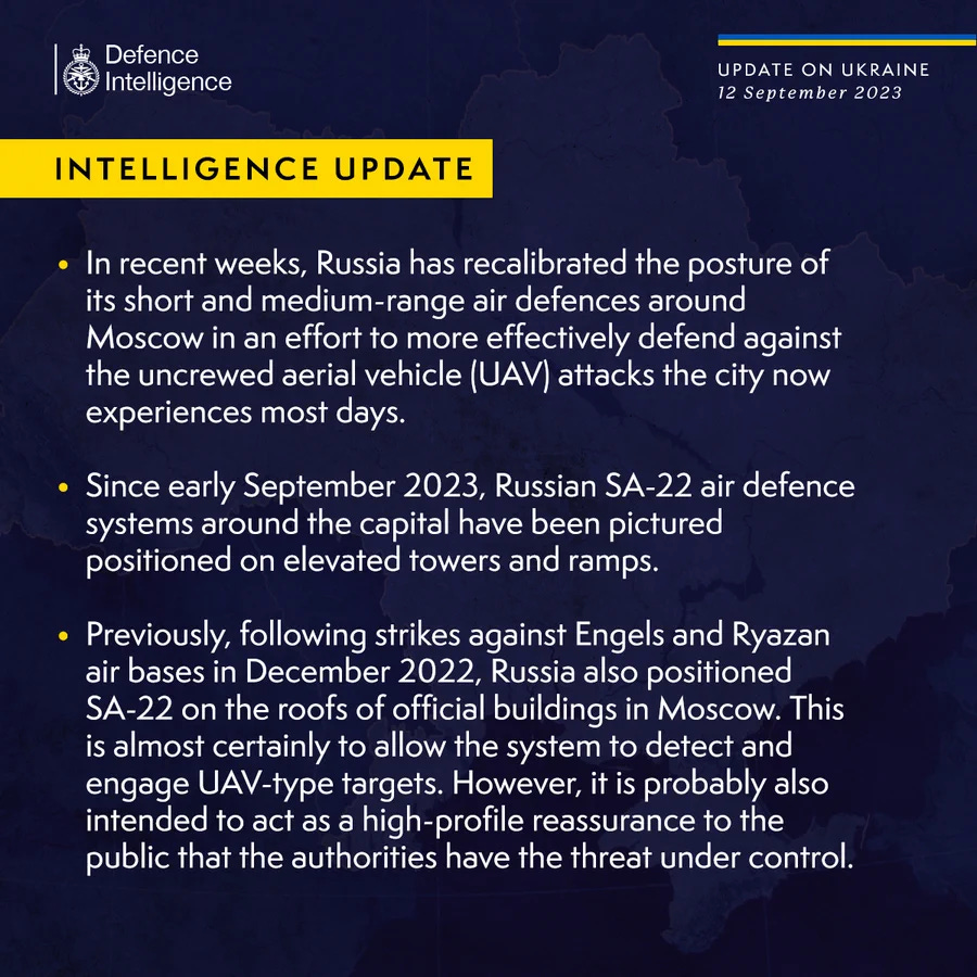 Latest Defence Intelligence update on the situation in Ukraine - 12 September 2023. Please read thread below for full image text.