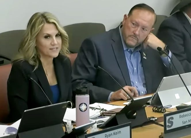 San Marcos Mayor Rebecca Jones, left, accused a SANDAG staff member of trying to influence a vote regarding a $643 million budget amendment during the Oct. 27 Board of Directors meeting. Courtesy image