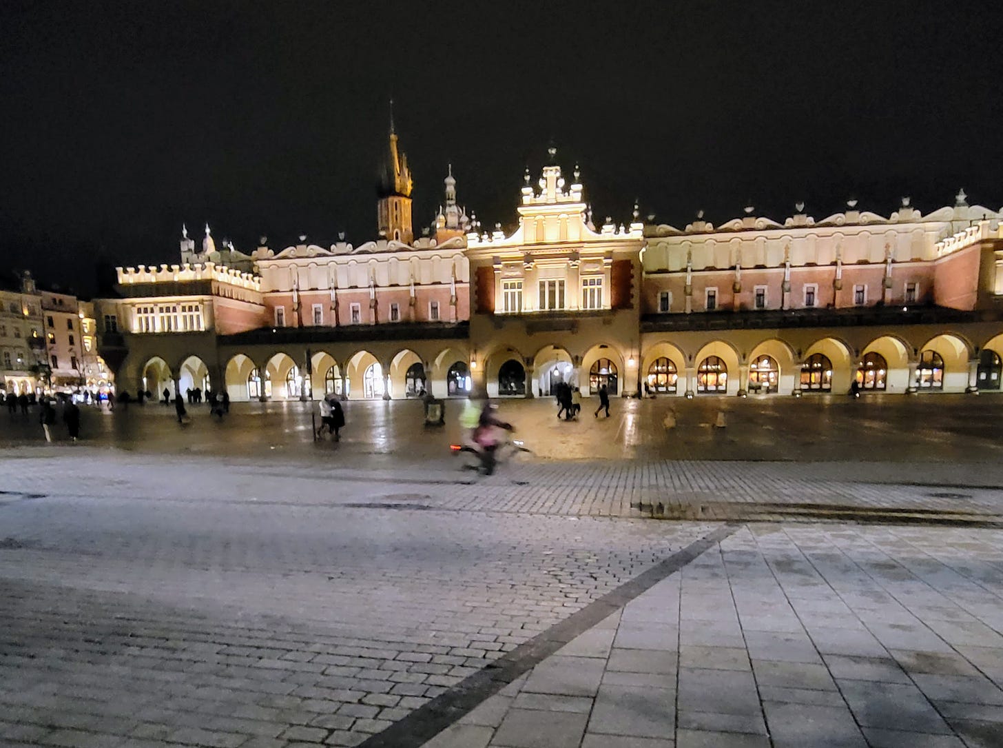 View of Krakow's Cloth Hall at night.