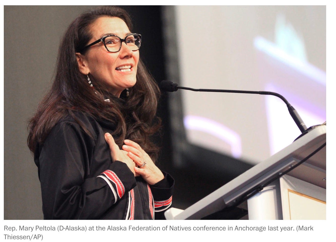 Rep. Mary Peltola (D-Alaska) at the Alaska Federation of Natives conference in Anchorage last year. (Mark Thiessen/AP)