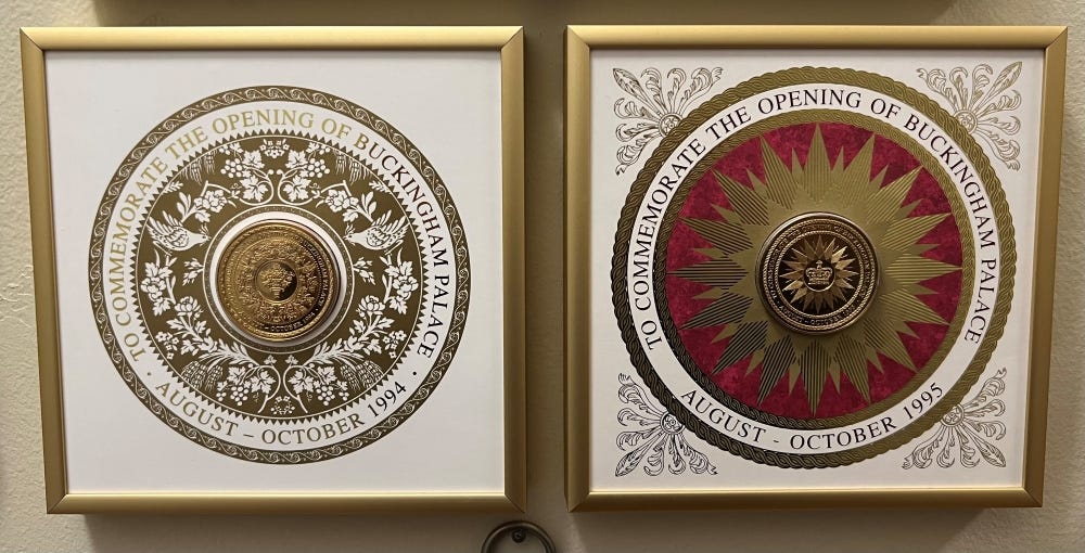 Commemorative coins to mark the opening of Buckingham Palace to tourists in 1994 and 1995