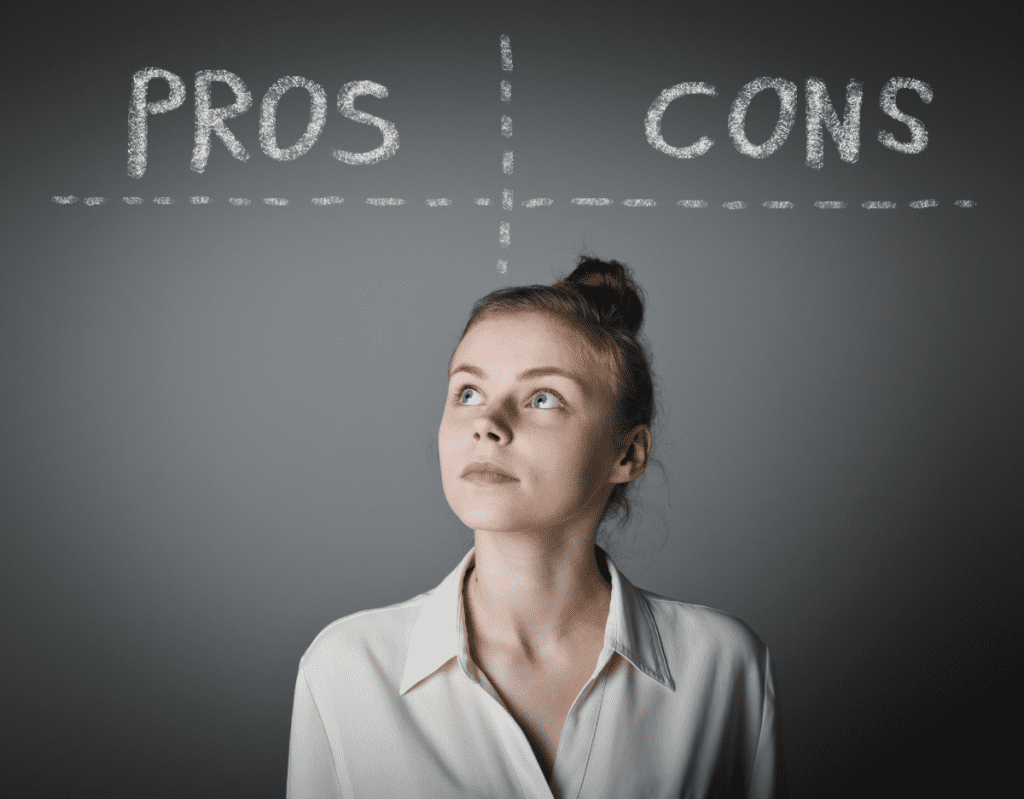 young woman considering the pros and cons of procrastination