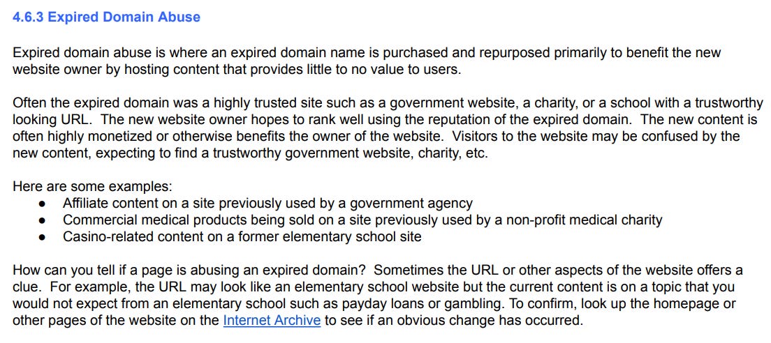 Expired domain abuse from the Quality Rater Guidelines