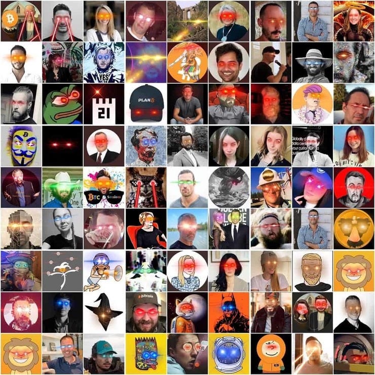 Entrepreneurs, pro athletes, and politicians the world over have added laser eyes to their profiles to signal allegiance to Bitcoin. (Image Source: Cryptopotato)