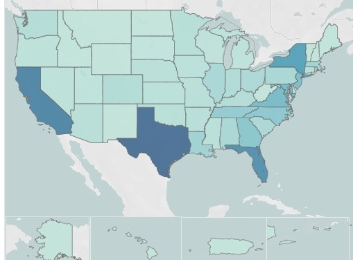 Map of where most unaccompanied minors arriving at US Border settler (2014-2024)