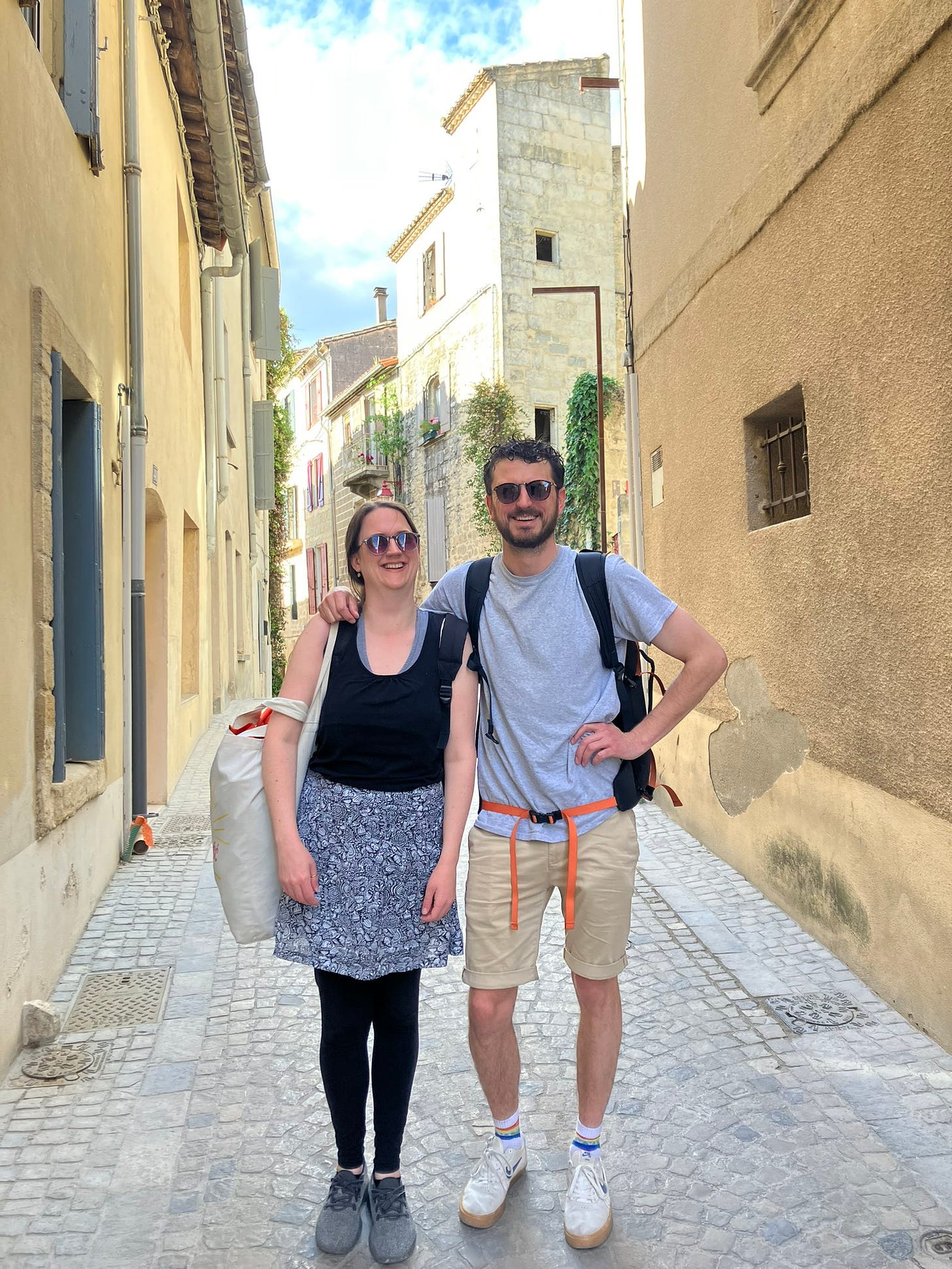 Me and my brother standing together in an old French town