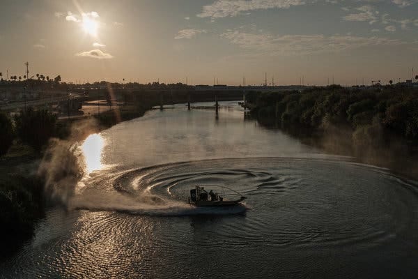 A Customs and Border Protection boat patrolling the Rio Grande separating Laredo, Tex., from Nuevo Laredo, Mexico.