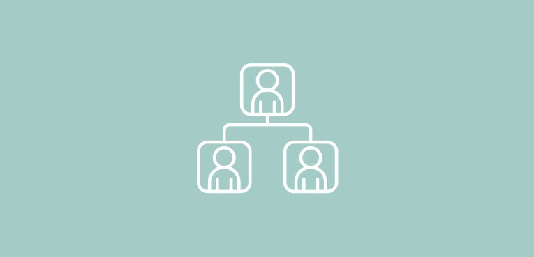 icon of an org chart with manager at the top and reporting staff below