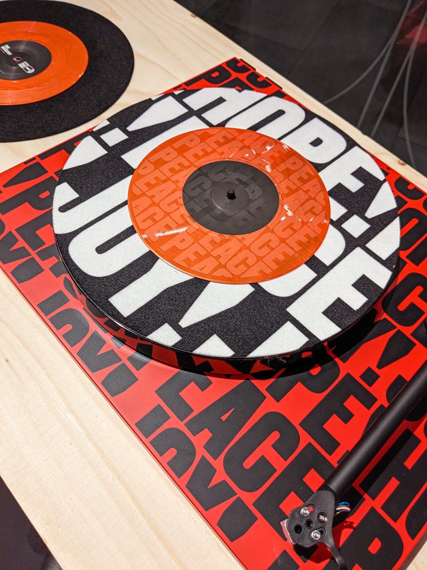 A turntable with a record. 