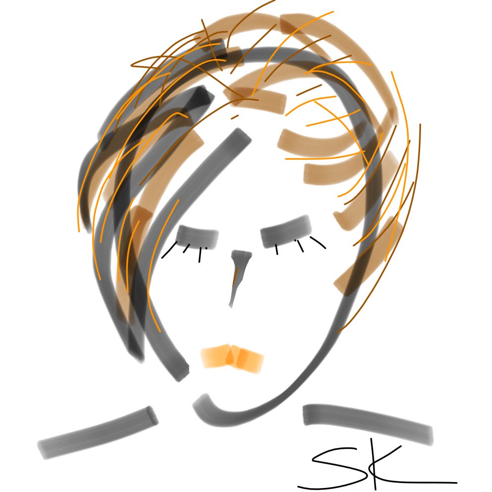 Primitive drawing by Sherry Killam Arts with Notes app, suggesting a basic portrait.