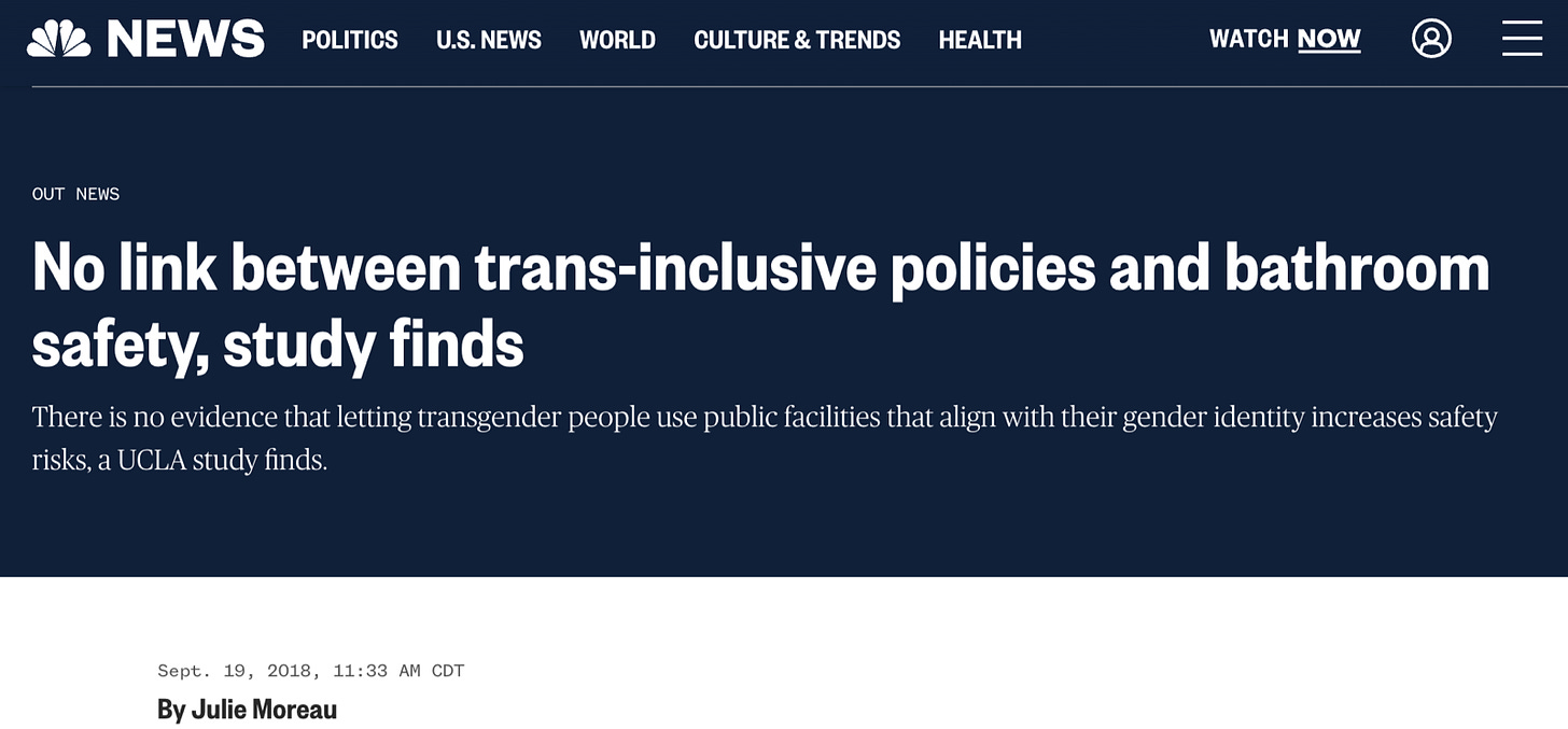 "No link between trans-inclusive policies and bathroom safety, study finds"