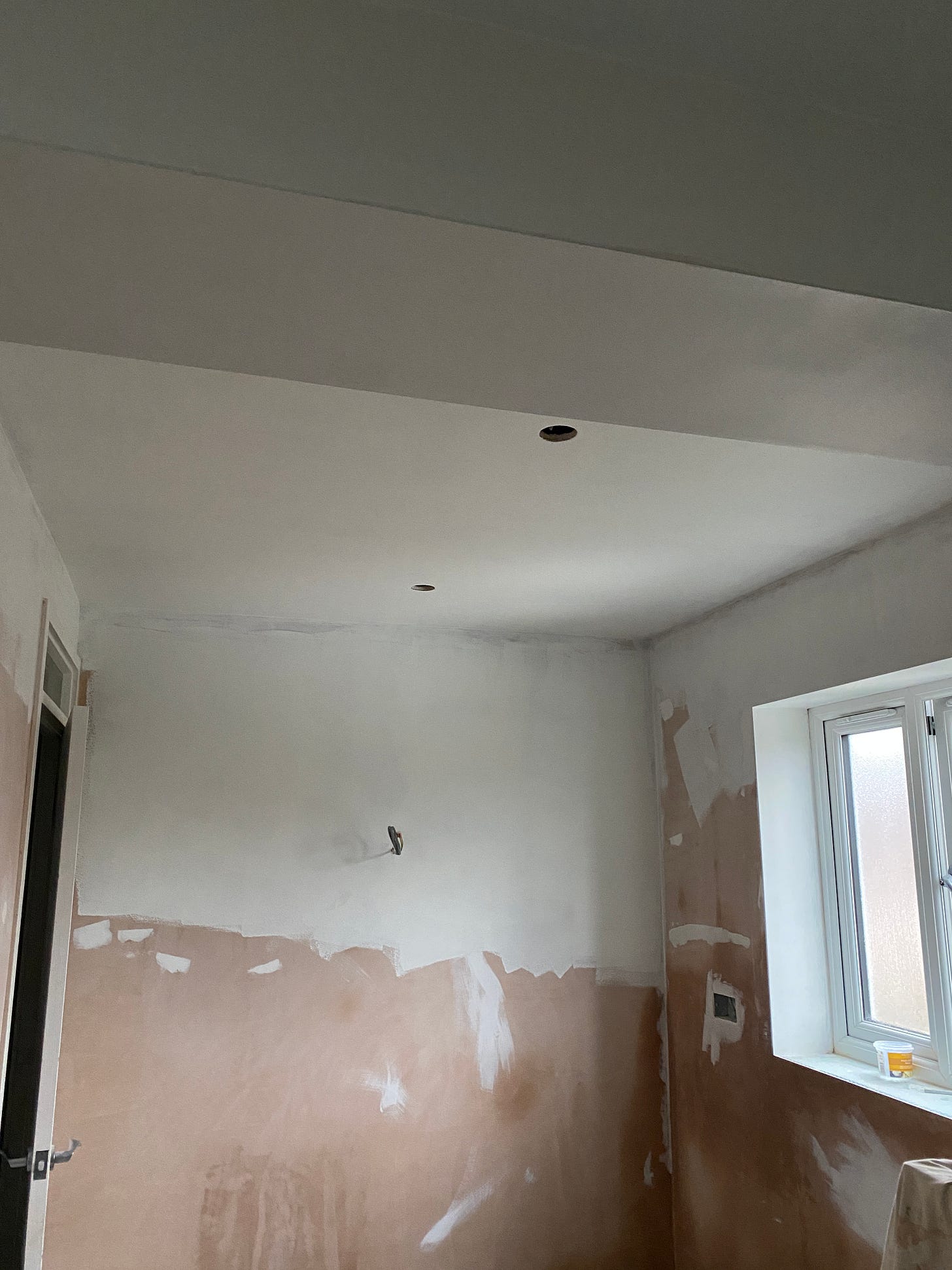 bathroom ceiling with mist-coat applied