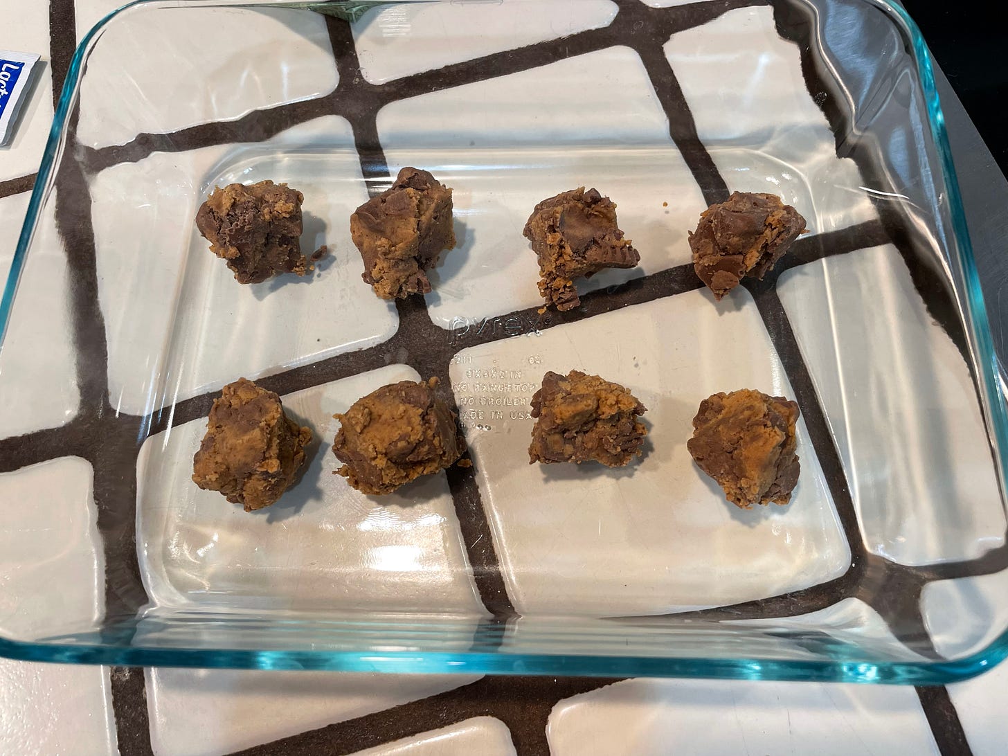 Mashed up balls of peanut butter and chocolate.