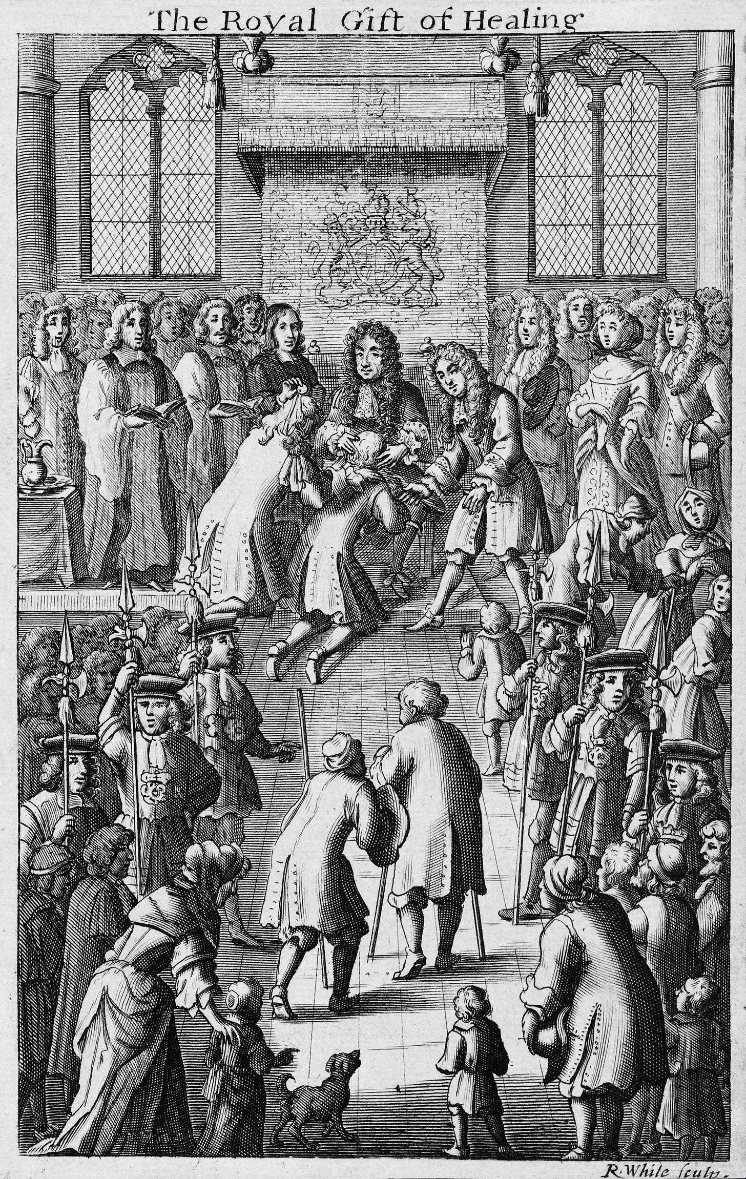 17th century engraving showing Charles II healing the King's Evil