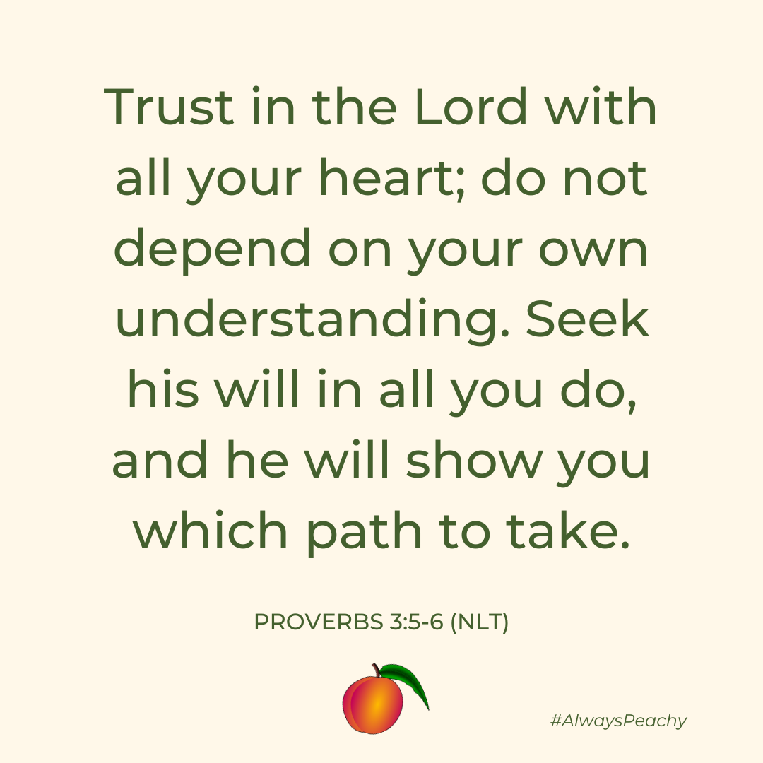 Trust in the Lord with all your heart; do not depend on your own understanding. Seek his will in all you do, and he will show you which path to take. (Proverbs 3:5-6)