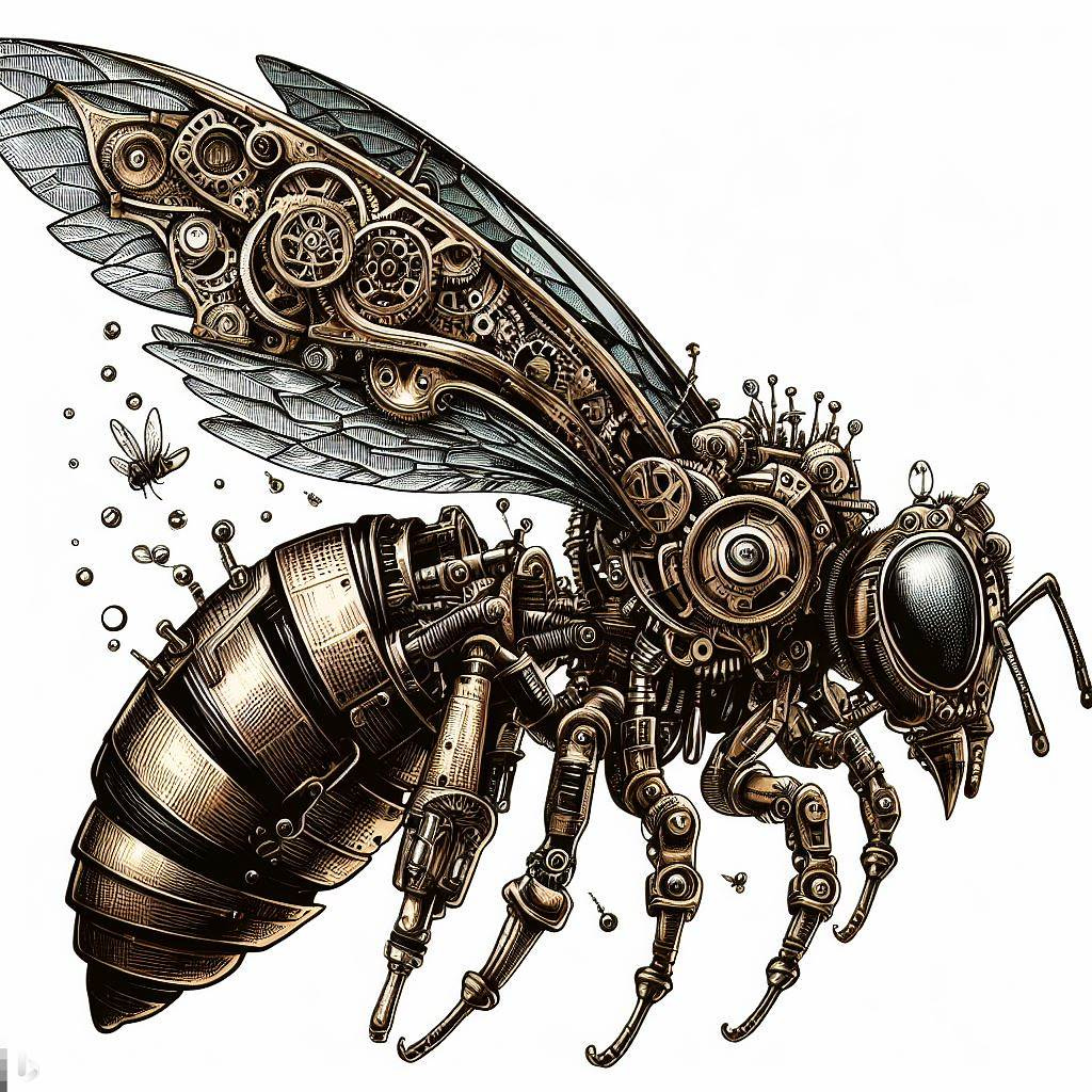 an illustration. A steampunk mechanical bee  