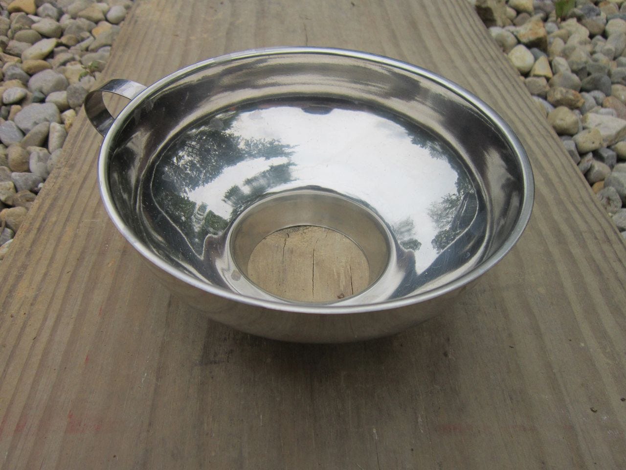 Latex free, non toxic stainless steel funnel.